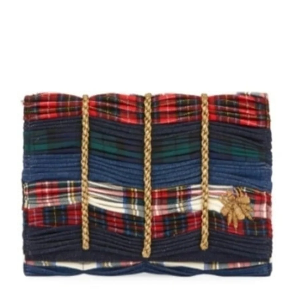 SANAY1313 Mattia Embroidered Tartan Clutch – Made in Italy – NWT $836 Retail